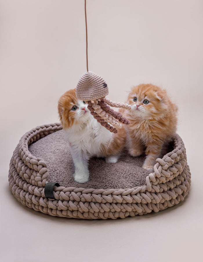 Wand toy with catnip and a bell JELLYFISH beige