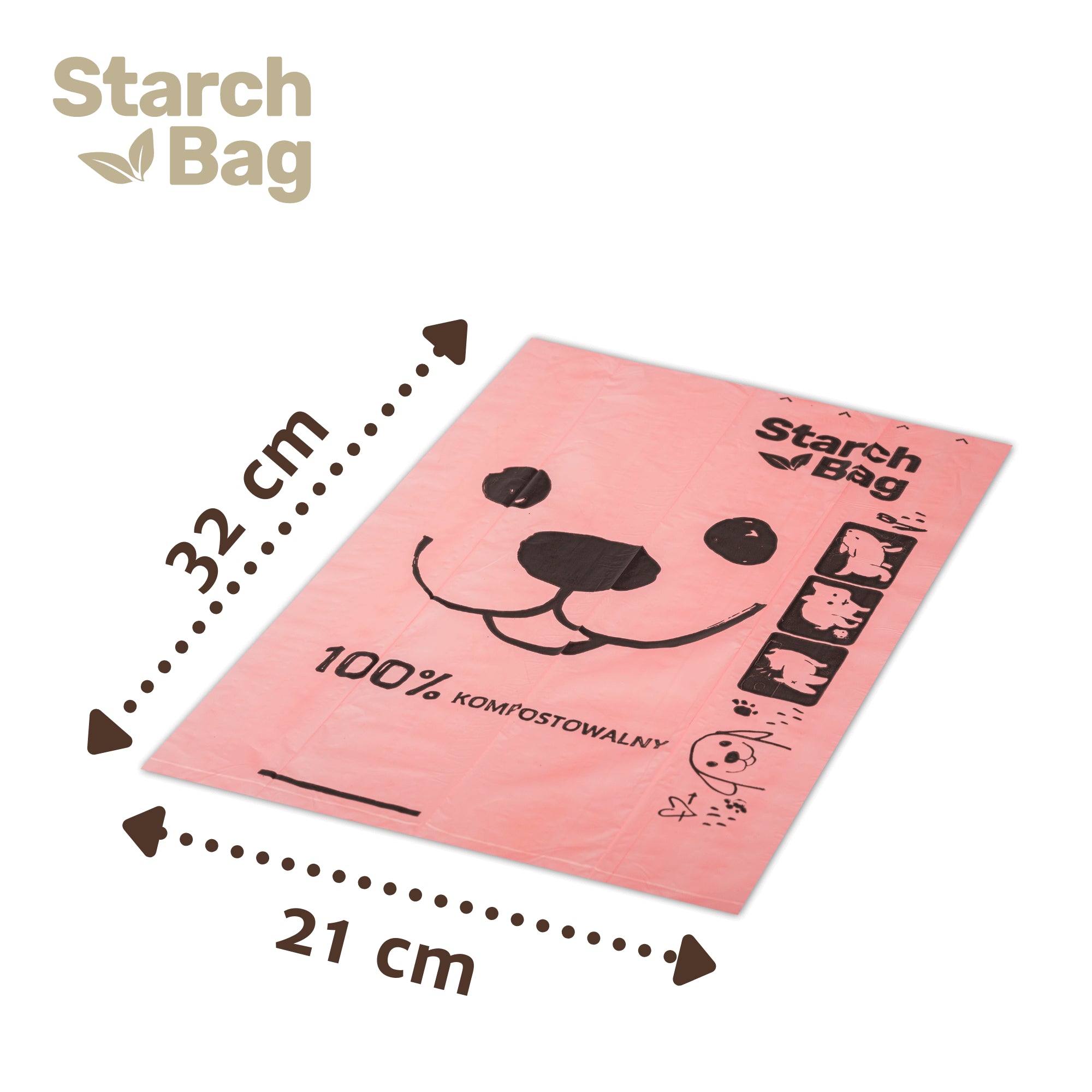 STARCHBAG BIO dog poop bags, 8 rolls - 120 pcs., pink