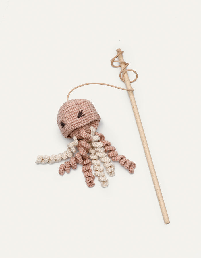 Wand toy with catnip and a bell JELLYFISH pastel pink