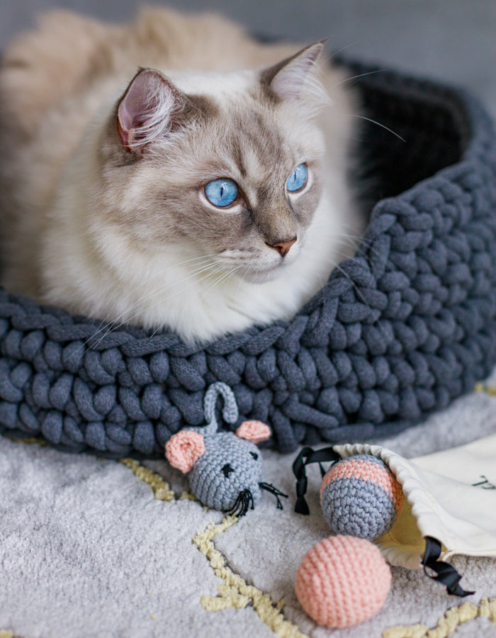 Cat basket COTTON graphite *recycled material*