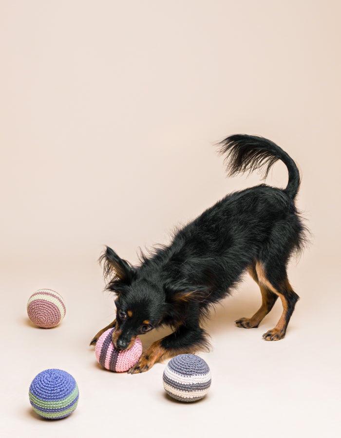 Crochet organic dog ball RAINBOW pink