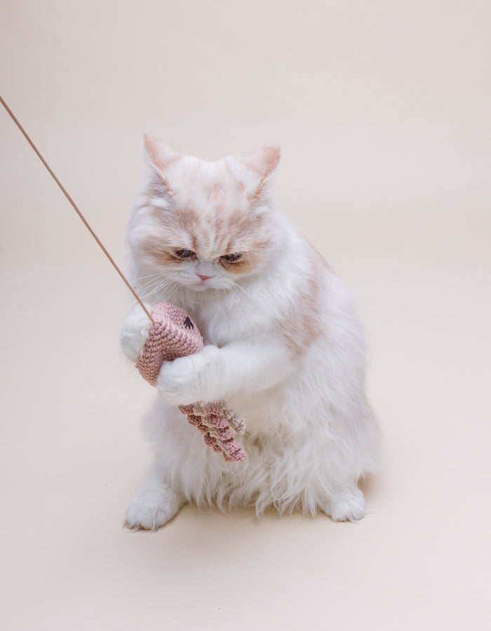 Wand toy with catnip and a bell JELLYFISH pastel pink